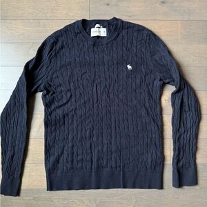 Abercrombie & Fitch Dark Blue Cotton Cashmere Cable Knit Sweater